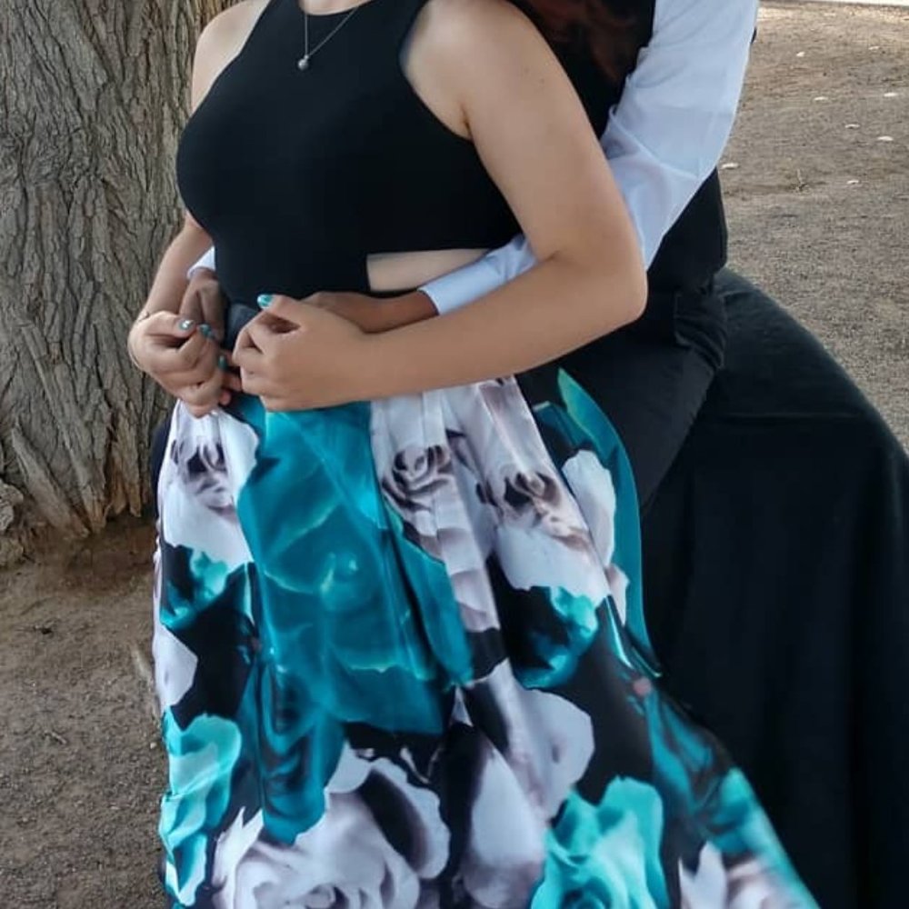 Prom Formal Teal and black floral prom dress